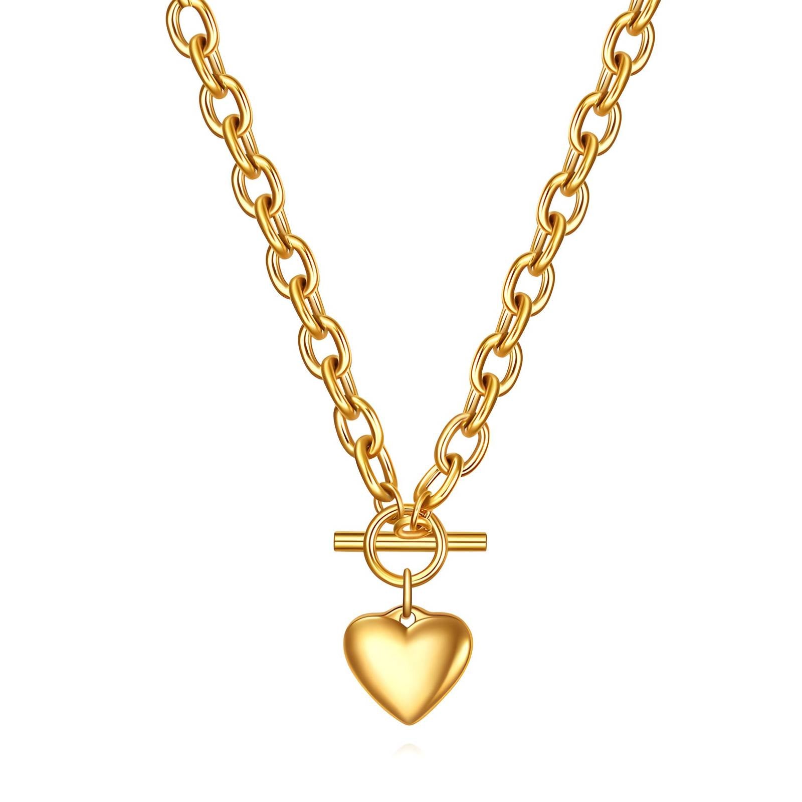 Herz-Halskette mit Toggle-Verschluss, 18K vergoldeter Edelstahl – 41 cm